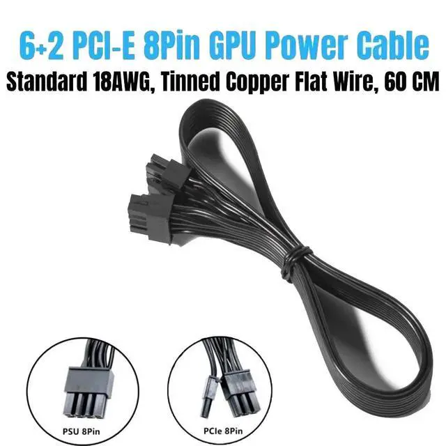 Alt view image 5 of 6 - PCI-e 8Pin to 8Pin 6+2Pin GPU Cable Flat 60cm 18AWG For CoolerMaster MWE GOLD 550W 650W 750W Fully Modular Not for MWE V2 Series