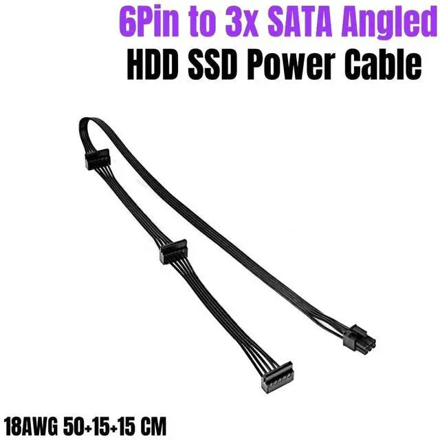Alt view image 7 of 7 - 6Pin to 3 SATA Angled HDD SSD Power Cable for Seasonic Snow Silent 750W 1050W 1250W Modular Power Supply Unit