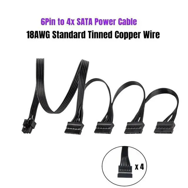 Alt view image 7 of 7 - 6Pin to 4 SATA Straight HDD SSD Power Cable for Seasonic CORE GX-650, GX-550, GX-500 GOLD Modular Power Unit
