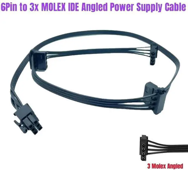 Alt view image 4 of 6 - 6Pin to 3 Molex IDE 4Pin Angled Peripheral Modular Power Cable for Seasonic PRIME 1000W 850W 750W 650W Titanium Power Supply PSU