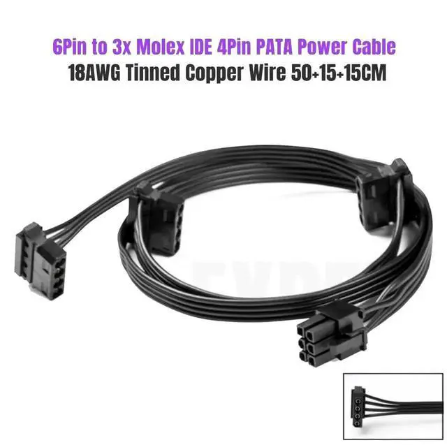 Alt view image 5 of 6 - 6Pin to 3 Molex IDE 4Pin Angled Peripheral Modular Power Cable for Seasonic PRIME 1000W 850W 750W 650W Titanium Power Supply PSU