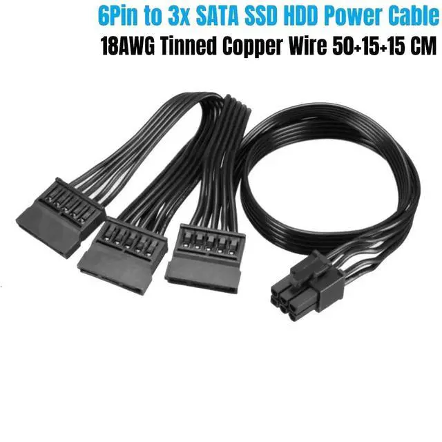 Alt view image 4 of 7 - 6Pin to 3 SATA Straight HDD SSD Power Cable for Seasonic PRIME SnowSilent 750W/650W/550W Modular Power Supply
