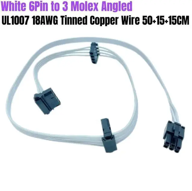 Alt view image 5 of 7 - 6Pin to 3 SATA Right Angled HDD SSD Power Cable for CORSAIR White Modular Power Supply RM750x RM850x RM750i RM850i RM1000i 18AWG