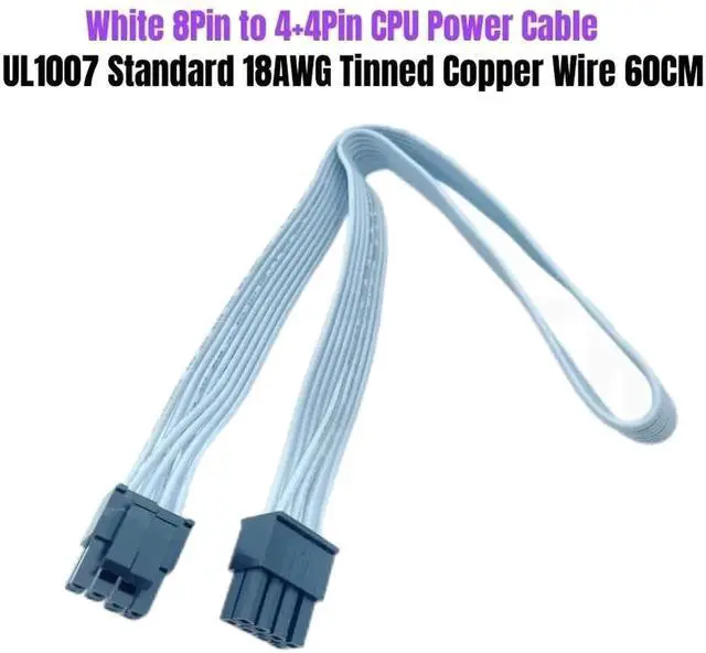 Alt view image 4 of 5 - White CPU Power Cable 8Pin to 4+4Pin for Seasonic FOCUS GX-1000 GX-850 GX-750 WHITE GOLD Modular Power Supply Unit 18AWG 60CM
