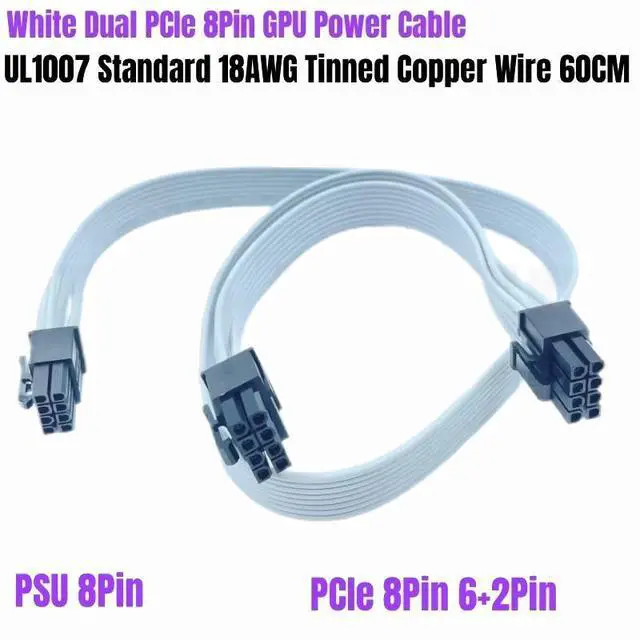 Alt view image 3 of 6 - PCIe 8Pin to Dual 8Pin 6+2Pin GPU PSU Cable 60+20cm For Corsair RM750x RM850x RM1000i Power Supply White Version 60CM 18AWG