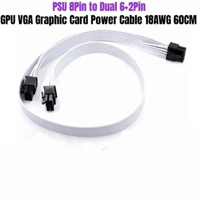 Alt view image 5 of 6 - PCIe 8Pin to Dual 8Pin 6+2Pin GPU PSU Cable 60+20cm For Corsair RM750x RM850x RM1000i Power Supply White Version 60CM 18AWG