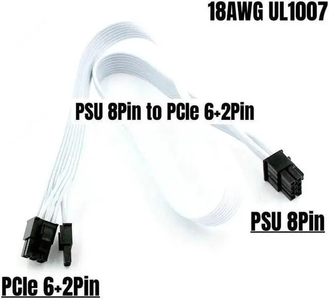 Alt view image 6 of 6 - PCIe 8Pin to Dual 8Pin 6+2Pin GPU PSU Cable 60+20cm For Corsair RM750x RM850x RM1000i Power Supply White Version 60CM 18AWG