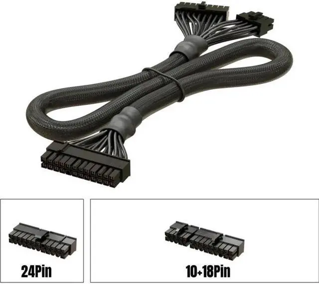 Alt view image 5 of 7 - 18+10Pin to 20+4Pin 24Pin ATX MB Motherboard Main Power Cable for SEASONIC CORE GX-650 GX-550 GX-500 GX-Series Modular Power, Sleeved Net 18AWG 60CM