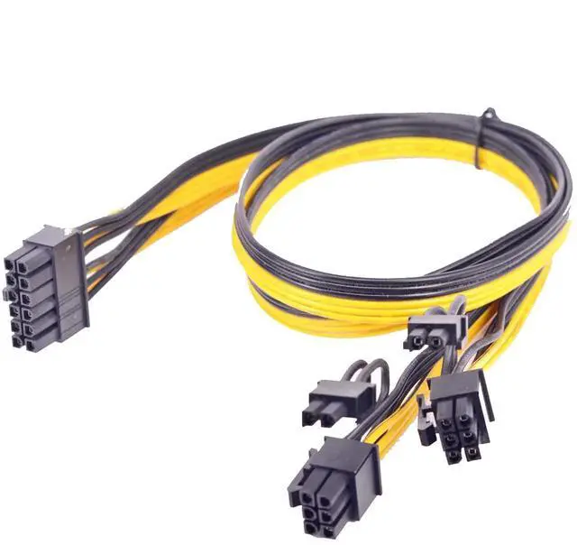 Alt view image 5 of 5 - 12Pin to Dual 8Pin PCIe 8Pin(6Pin+2Pin) GPU Cable 18AWG 60+60CM Black Yellow For GPU 3080 3090 2060 Seasonic P-860 P-1000 X-1050