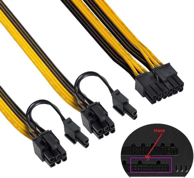 Alt view image 3 of 5 - 12Pin to Dual 8Pin PCIe 8Pin(6Pin+2Pin) GPU Cable 18AWG 60+60CM Black Yellow For GPU 3080 3090 2060 Seasonic P-860 P-1000 X-1050