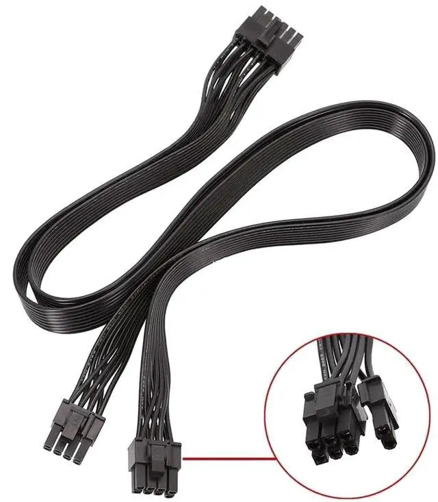 Alt view image 5 of 5 - 12Pin to Dual 8Pin(6+2Pin) PCIe Graphics Card Power Splitter Modular Cable 18AWG 60+60CM Black for GPU 3080 3090 2060 Seasonic P-860 P-1000 X-1050