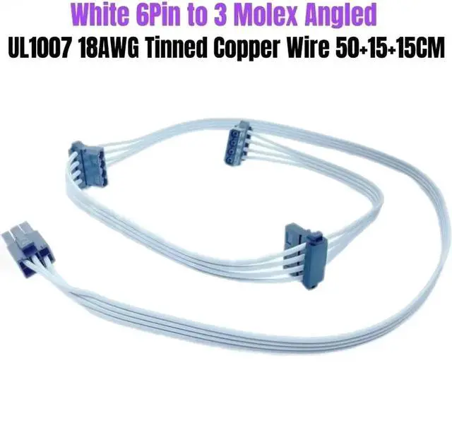 Alt view image 5 of 6 - White 6Pin to 3 Molex IDE 4Pin Angled PC Case Fan Modular Power Cable for Seasonic FOCUS GX 1000W 850W 750W ATX3.0 WHITE PSU