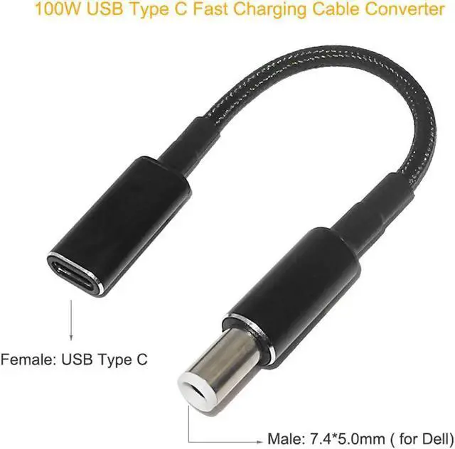 Main image of 100W USB-C Type C Female to 7.4mm 5.0mm DC Tip PD converter cable for Dell 7.4*5.0mm Laptops