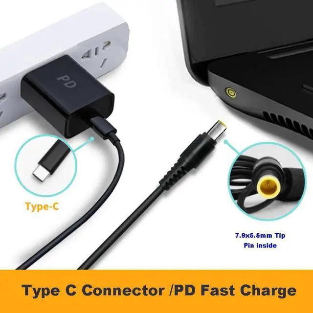 Alt view image 3 of 4 - USB-C Type C to 7.9mm*5.5mm Round Tip PD Charger Cable Power Cable for Lenovo 65W or Below laptops