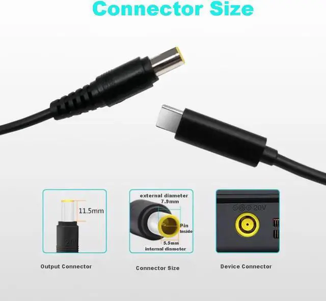 Alt view image 4 of 4 - USB-C Type C to 7.9mm*5.5mm Round Tip PD Charger Cable Power Cable for Lenovo 65W or Below laptops