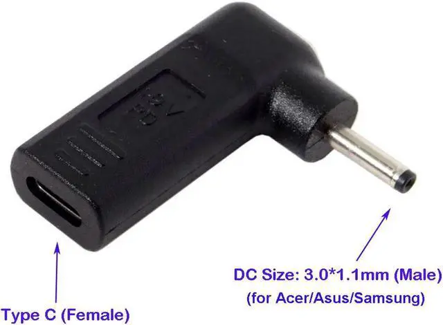 Alt view image 4 of 5 - PD Adapter TYPE C USB-C to DC Tip 3.0x1.1mm Power Adapter Converter for Acer Aspire S3 S5 S7 Iconia Tab W500 W700 Samsung Series 5 9 Ultrabook Asus Zenbook UX21 UX21E UX31 Transformer Book T200 T200T