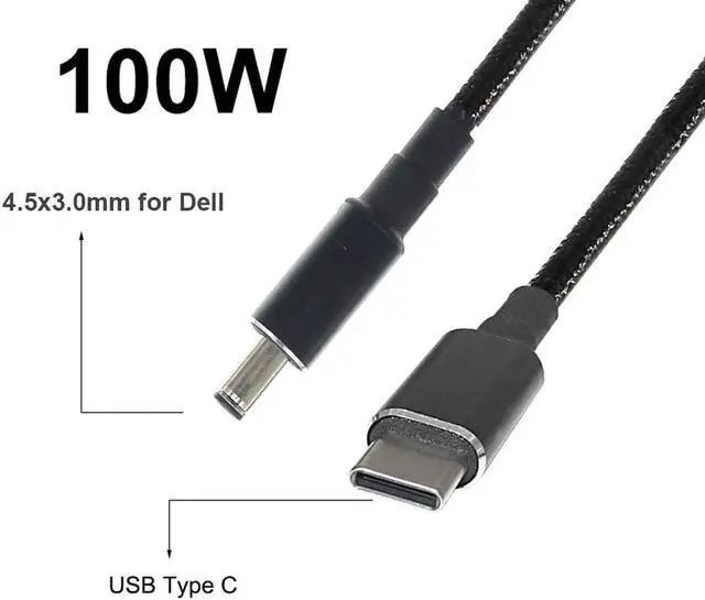 Alt view image 2 of 6 - 100W USB C Type-C to 4.5*3.0mm Adapter PD Charger Cable for Dell 90W or below laptops