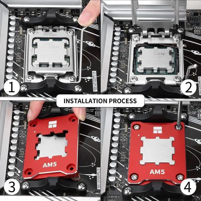Alt view image 6 of 7 - AM5 CPU Secure Frame,CPU Anti-Bend Fixing Frame, CPU Correction Retainer, AM5 Aluminum Alloy Fixing Bracket, CPU Optical Fit Adhesive Adhesive Mounter, CPU Cooler Standard,Red