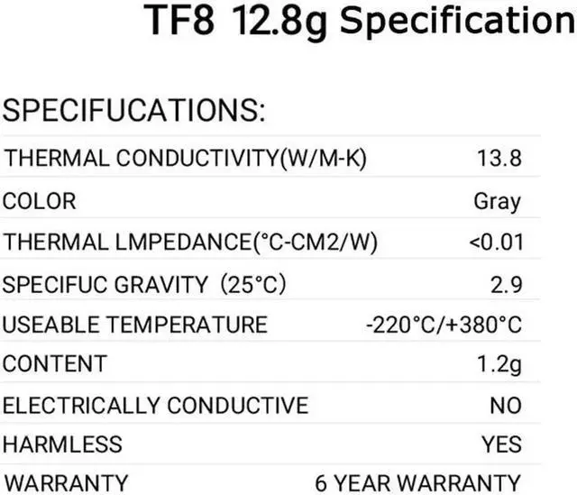 Alt view image 2 of 7 - New Packaging TF8 Carbon Based Heatsink Paste 13.8 W/mK High Performance Thermal Compound Paste for Desktop Laptop Heatsink/GPU/CPU/LED Cooler Material 12.8g with Tool