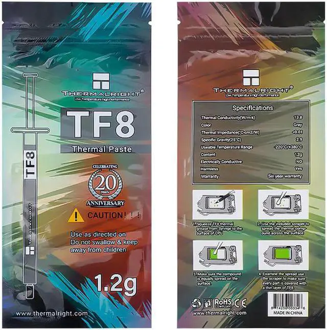 Alt view image 3 of 6 - New Packaging TF8 Carbon Based Heatsink Paste 13.8 W/mK High Performance Thermal Compound Paste for Desktop Laptop Heatsink/GPU/CPU/LED Cooler Material 1.2g with Tool