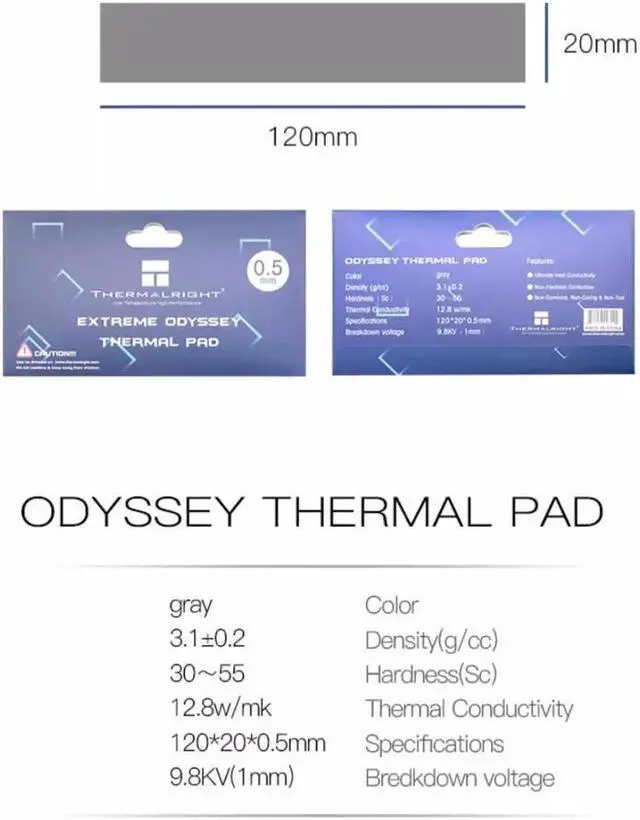 Alt view image 2 of 4 - Extreme Odyssey Thermal Pad 12.8 W/mK Non Conductive Heat Resistance High Temperature Resistance Silicone Thermal Pads Suitable for Laptop Heatsink/GPU/CPU/LED Cooler 120x20x0.5mm