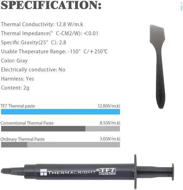 Alt view image 3 of 6 - TF7 2g Thermal Paste Compound for Coolers,Thermal Conductivity is 12.8W/m.k-2 Grams, Graphic Card CPU Thermal Grease, Laptop Thermal Grease