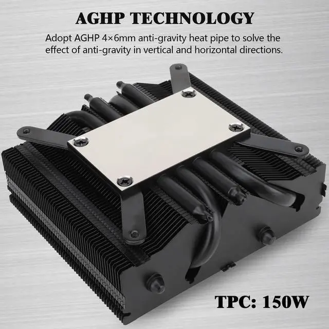 Alt view image 2 of 7 - AXP90 X53 Black Low Profile CPU Cooler with Quite 92mm Slin PWM Fan, AGHP Technology, 53mm Height, for AMD AM4 AM5/Intel LGA 1700/1150/1151/1155/1200,Downward Tower Cooler
