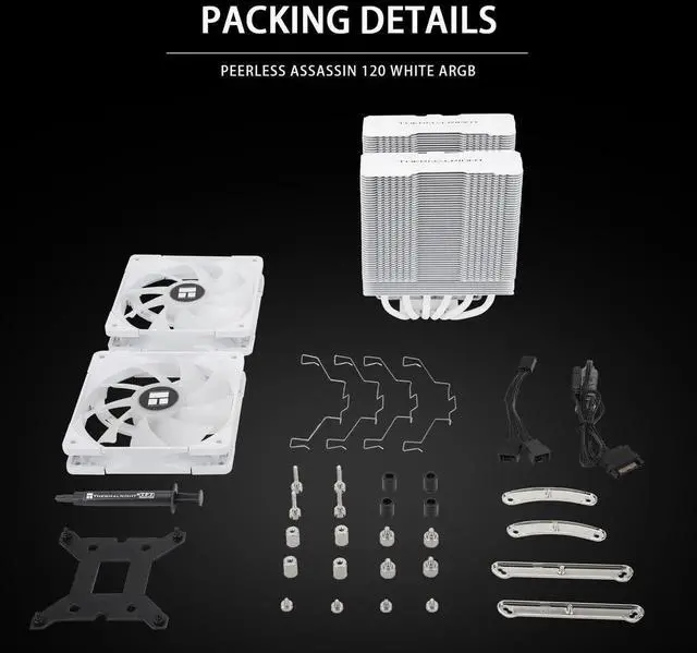 Alt view image 6 of 6 - Peerless Assassin 120 WHITE ARGB CPU Air Cooler,6 Heat Pipes, Dual 120mm TL-C12W-S PWM Fan,Aluminium Heatsink Cover,AGHP Technology,for AMD AM4 AM5/Intel LGA 115X/1200/2011/1700,PC Cooler