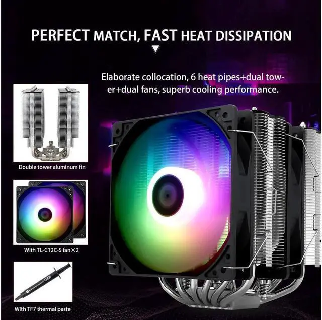 Alt view image 3 of 5 - Peerless Assassin 120 SE ARGB CPU Air Cooler, 6 Heat Pipes Cpu cooler, Dual 120mm TL-C12C-S PWM Fan, Aluminium Heatsink Cover, AGHP Technology, for AMD AM4 AM5/Intel 1150/1151/1200/1700