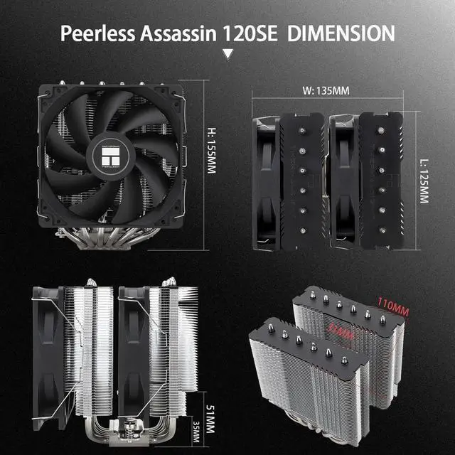 Alt view image 5 of 6 - Peerless Assassin 120 SE CPU Air Cooler, PA120 SE, 6 Heat Pipes Cpu cooler,Dual 120mm TL-C12C PWM Fan, Aluminium Heatsink Cover, AGHP Technology, for AMD AM4 AM5/Intel 1700/1150/1151/1155