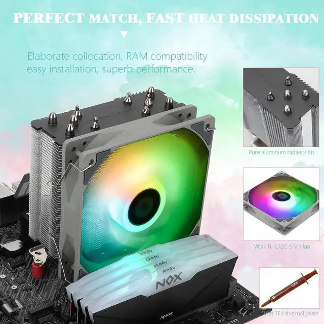 Alt view image 4 of 6 - Assassin King 120 SE ARGB CPU Air Cooler, AK120 SE ARB, 5 Heatpipes, TL-C12C-S PWM Quiet Fan CPU Cooler With S-FDB Bearing, for AMD AM4 AM5/Intel 1150/1151/1200/17XX, LGA1700,PC Cooler