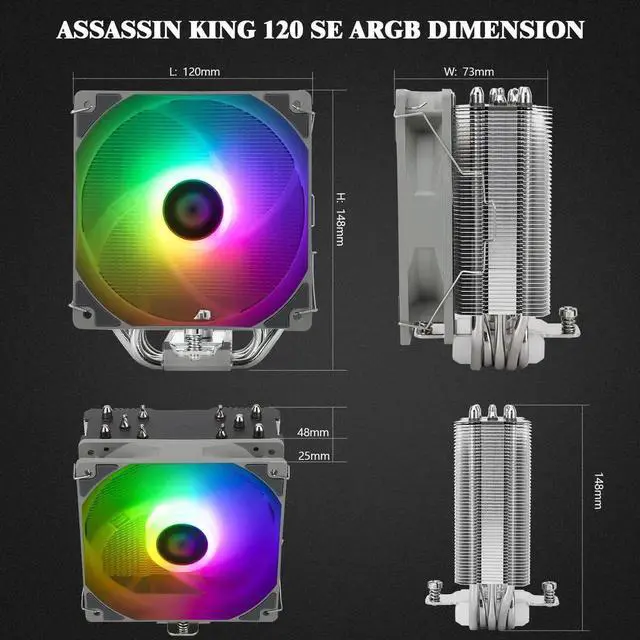 Alt view image 5 of 6 - Assassin King 120 SE ARGB CPU Air Cooler, AK120 SE ARB, 5 Heatpipes, TL-C12C-S PWM Quiet Fan CPU Cooler With S-FDB Bearing, for AMD AM4 AM5/Intel 1150/1151/1200/17XX, LGA1700,PC Cooler