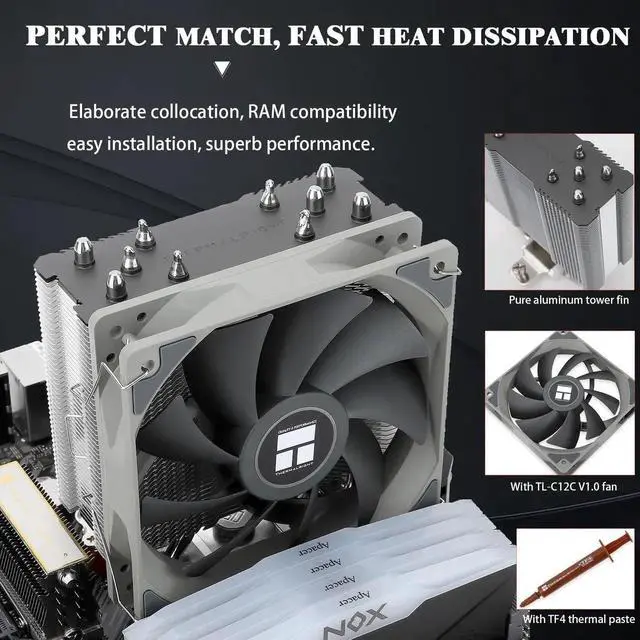 Alt view image 3 of 5 - Assassin King 120 SE CPU Air Cooler, AK120 SE, 5 Heatpipes, AGHP technology TL-C12C PWM Quiet Fan CPU Cooler With S-FDB Bearing, for AMD AM4 AM5/Intel 1150/1151/1200/1700, PC Cooler