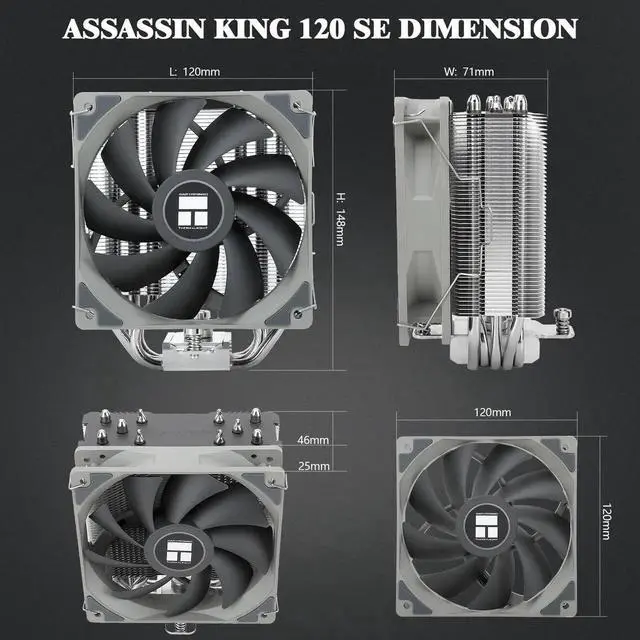 Alt view image 5 of 5 - Assassin King 120 SE CPU Air Cooler, AK120 SE, 5 Heatpipes, AGHP technology TL-C12C PWM Quiet Fan CPU Cooler With S-FDB Bearing, for AMD AM4 AM5/Intel 1150/1151/1200/1700, PC Cooler