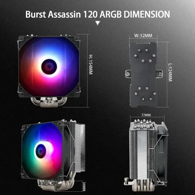Alt view image 5 of 6 - Burst Assassin 120 ARGB CPU Air Cooler, 6 Heat Pipes, AGHP technology, TL-C12CG-S PWM Quiet Fan CPU Cooler With S-FDB Bearing, For AMD AM4 AM5/Intel 1150/1151/1155/1200/1700, PC Cooler