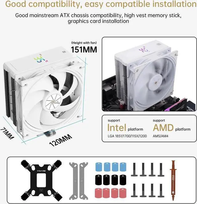 Alt view image 7 of 7 - Assassin X 120 R Digital CPU Air Cooler - Temperature Display | 4 Heat Pipes, for Intel LGA 1150/1151/1155/1156/1200/1700 AMD AM4/AM5 White