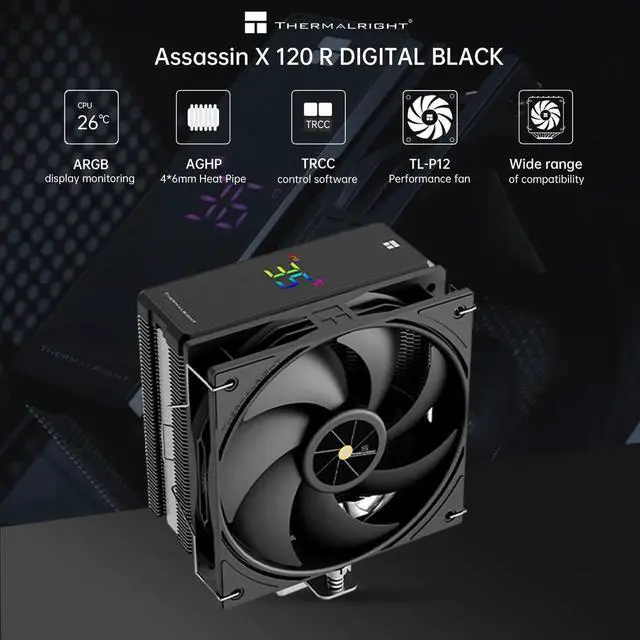 Alt view image 3 of 7 - Assassin X 120 R Digital CPU Air Cooler - Temperature Display | 4 Heat Pipes, for Intel LGA 1150/1151/1155/1156/1200/1700 AMD AM4/AM5