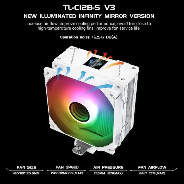 Alt view image 3 of 7 - Assassin Spirit 120 Vision ARGB CPU Air Cooler with 1.54in IPS Display, 120mm PWM Fan, Support Intel lga1700/1150/1151/1200, AMD AM4/AM5 White