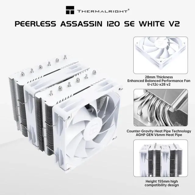 Alt view image 2 of 7 - Peerless Assassin 120 SE V2 CPU Air Cooler - 6 Heat Pipes AGHP GEN 5.0 Technology | 1850RPM PWM 120mm Fans, for Intel 1851/1700/115X/1200, AMD AM4/AM5 White