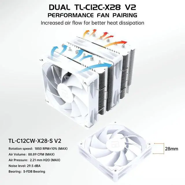 Alt view image 4 of 7 - Peerless Assassin 120 SE V2 CPU Air Cooler - 6 Heat Pipes AGHP GEN 5.0 Technology | 1850RPM PWM 120mm Fans, for Intel 1851/1700/115X/1200, AMD AM4/AM5 White