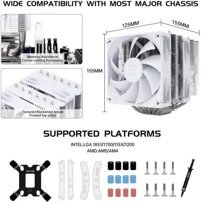 Alt view image 6 of 7 - Peerless Assassin 120 SE V2 CPU Air Cooler - 6 Heat Pipes AGHP GEN 5.0 Technology | 1850RPM PWM 120mm Fans, for Intel 1851/1700/115X/1200, AMD AM4/AM5 White