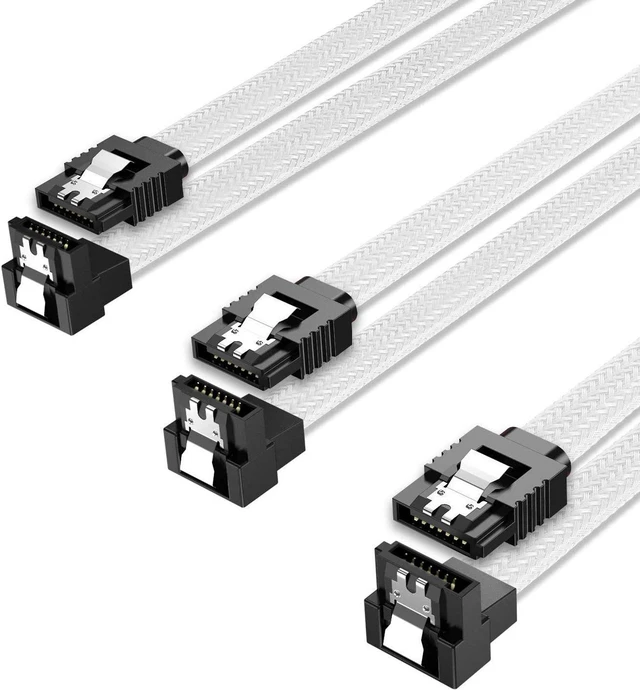 Main image of 3PACK SATA Cable III 3 Pack 90 Degree Straight to Right Angle 6Gbps HDD SDD SATA Data Cable with Locking Latch 50cm 18 Inch for SATA HDD, SSD, CD Driver, CD Writer, White