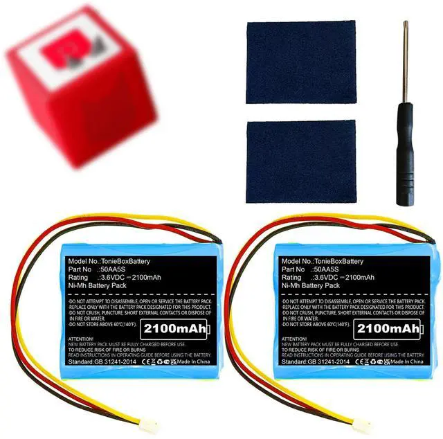 Main image of 2Pcs 2100mAh Battery for Toniebox 50AA5S, Anti-Rattle Kit with Foam Padding & Screwdriver, Upgraded 3.6V Ni-MH Replacement for Tonie Box Speaker