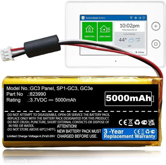 Main image of 5000mAh 2GIG GC3e Panel Battery fits 2GIG GC3e Panel GC3 Panel, Fix Your Panel, SP1-GC3, 10-000014-001, 823990 Battery NiMH