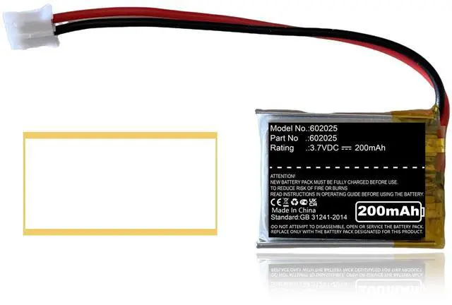 Main image of 200mAh 3.7V 602025 Battery with 2 Wires JST PH2.0mm Connector 602025 High Temperature Resistant Battery for Charging Case Wireless Earphone LED light and Wireless Device NiMH