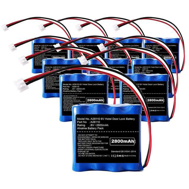 Main image of 10PCS Replacement SAFLOK A28110 6V Hotel Door Lock Battery Fits 884952, A28110, A28100, DL-12/4, HTL-11/13, Intellis, MT
