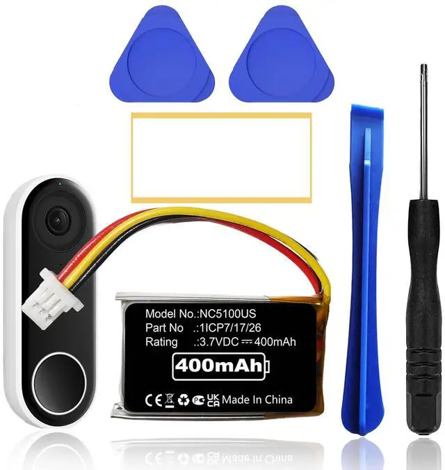 Main image of NC5100US Battery Compatible with Nest Hello NC5100US C1241290 Video Doorbell (Wired) with Repair Tool Kits Ni-MH