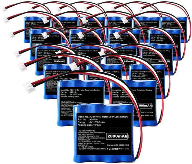 Main image of 20PCS Replacement SAFLOK A28110 6V Hotel Door Lock Battery Fits 884952, A28110, A28100, DL-12/4, HTL-11/13, Intellis, MT