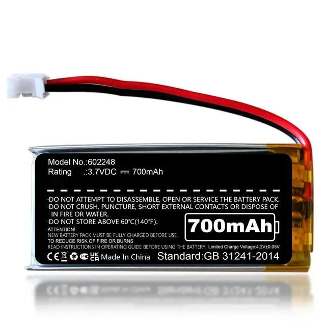 Alt view image 5 of 5 - Nzzz 700mAh 3.7V 602248 Battery with 2 Wires JST PH2.0mm Connector 602248 High Temperature Resistant Battery for Speaker and Wireless Device NiMH