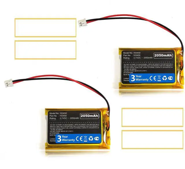 Main image of 2Pcs 3.7V 2050mAh 103450 Battery Integrated Protection Circuit & JST 2.0/PH2.0 Connector for Speaker, Wireless Device, Meshtastic RAK19007 + RAK4631 NiMH